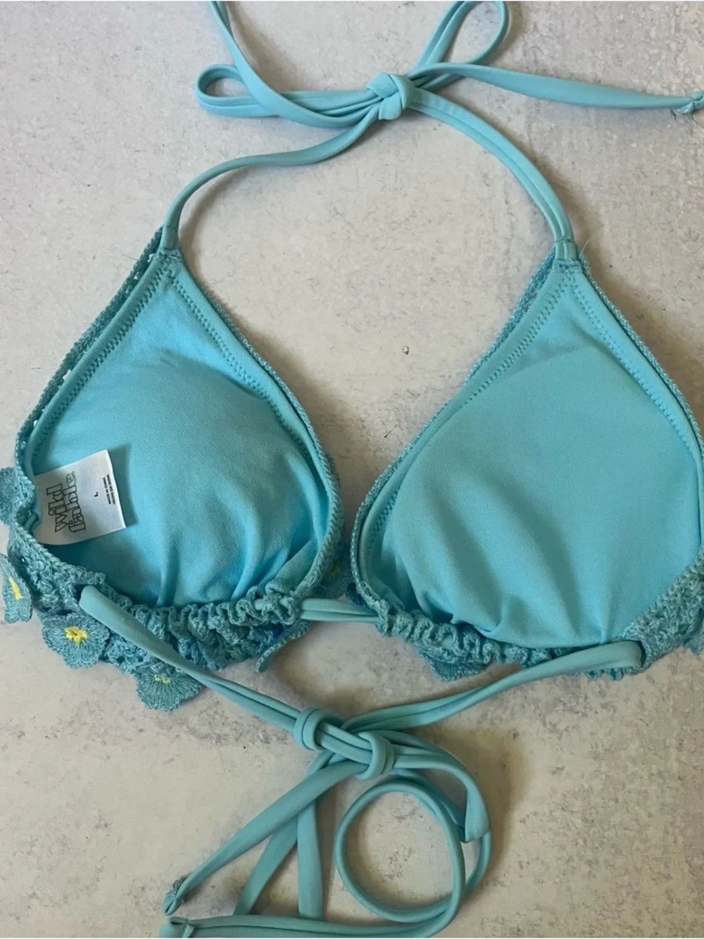 Crochet Flowers String Bikini Top Wild Fable Large Blue Summer Beachy Vacation